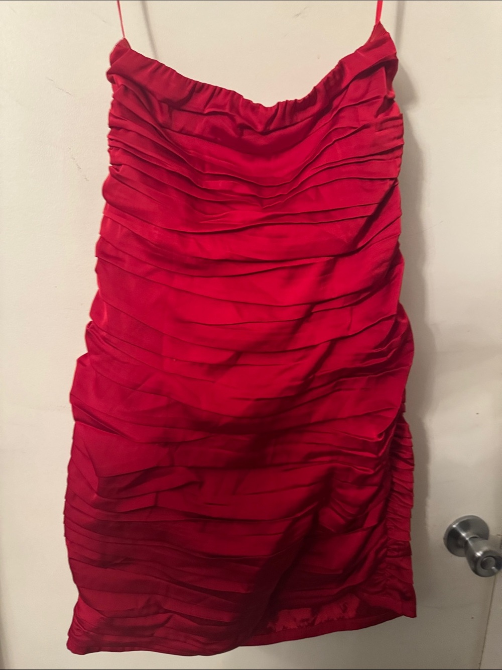 Express Red Ruched Spaghetti-Strap Mini Dress - Picture 4 of 5